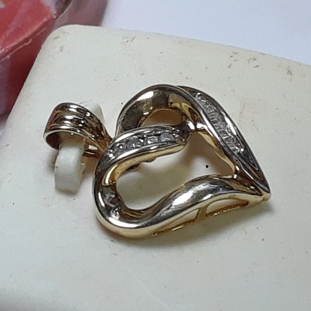 .20ctw Natural Rd/Bag Diamond Freeform Open Heart 10Kt Yellow Gold Pendant#20100